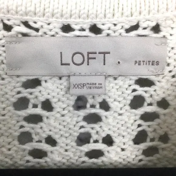 Loft Petites Cottagecore Open Knit Split Neck Cream Pullover Sweater Size XXS - Picture 8 of 13